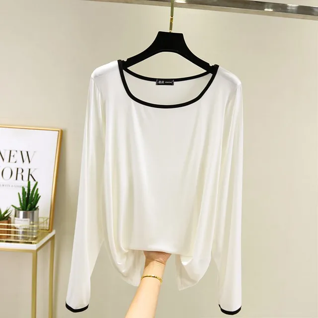 Modal Square Collar Long Sleeve Thin Shirt White - Shop at LoveMi