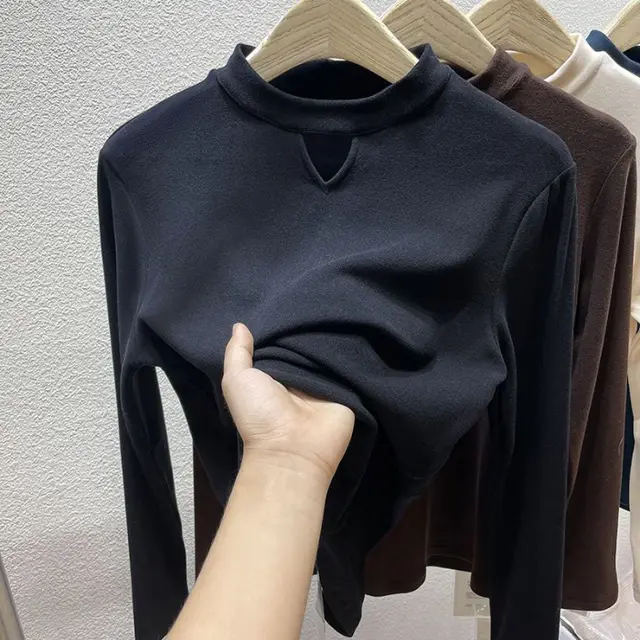 Women's Half turtleneck Brushed Double sided Dralon Bottoming Shirt Black - Shop at LoveMi