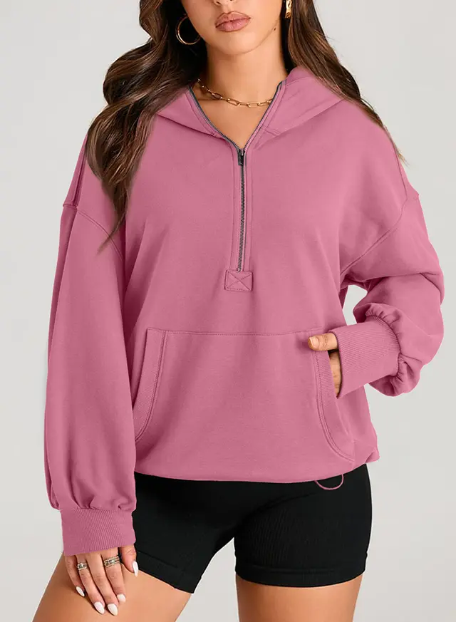 Solid Color Long Sleeve Hooded Zipper Sweatshirt Purple - Shop at LoveMi