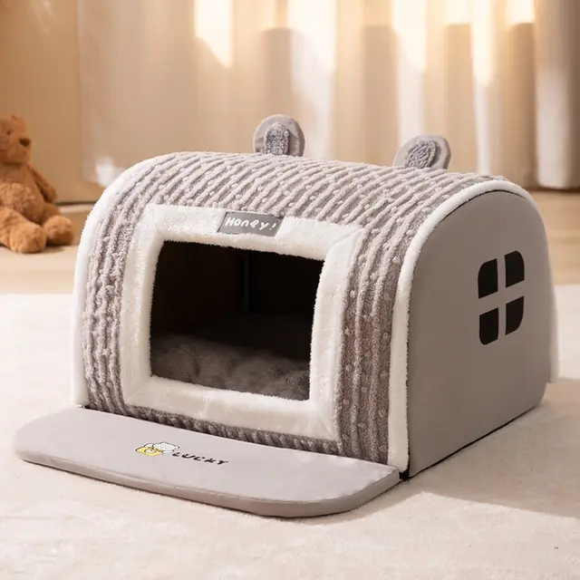 Autumn And Winter Small Dog Three dimensional Bear Arc Pet Bed Jia Si Gray Bear - Shop at LoveMi