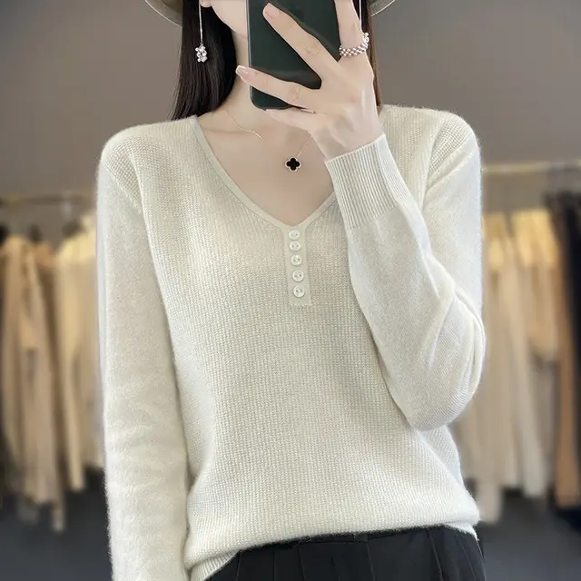 Women's Long sleeved Sweater Top With Tie Buckle Ivory White - Shop at LoveMi