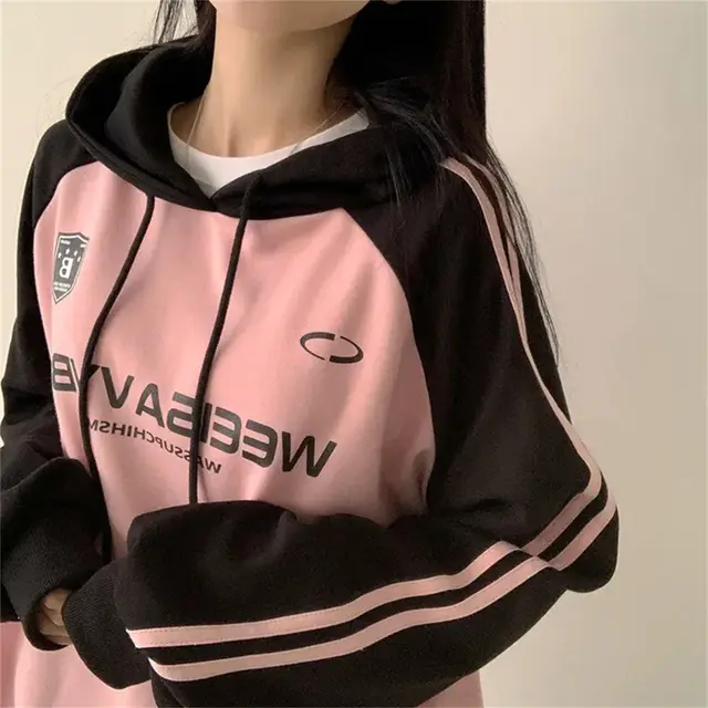 Thin Stitching Velvet Padded Hooded Sweatshirt Women Black Pink Plush Style - Shop at LoveMi