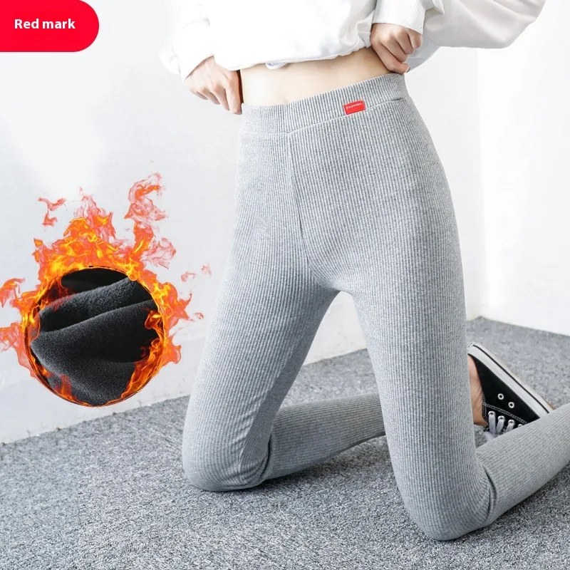 Red Label Thread Fleece lined Thick Leggings Winter Women's Pants Red Label Light Gray - Shop at LoveMi
