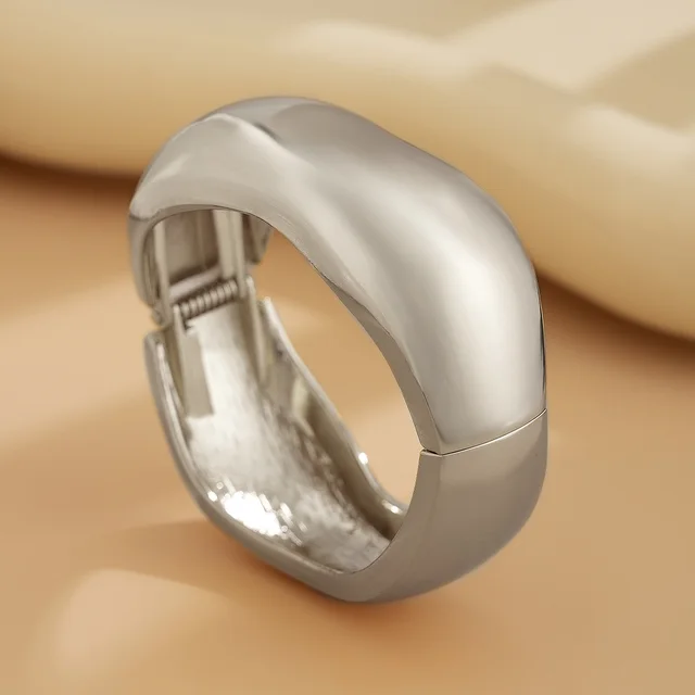 Glossy Heavy Industry Design Bracelet Geometric Personalized Wide Bracelet 02 White K2433 - Shop at LoveMi