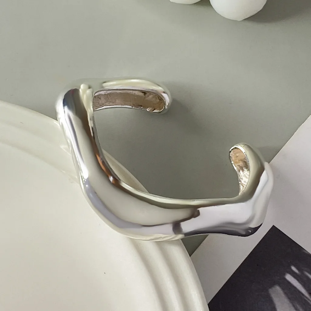 Glossy Heavy Industry Design Bracelet Geometric Personalized Wide Bracelet - 03 Silver 2267