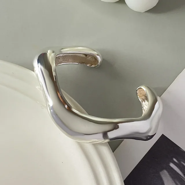 Glossy Heavy Industry Design Bracelet Geometric Personalized Wide Bracelet 03 Silver 2267 - Shop at LoveMi