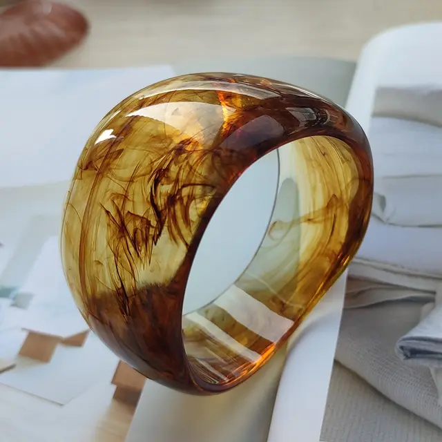 Women's Wide Acrylic based Resin Bracelet C Wide Coffee - Shop at LoveMi