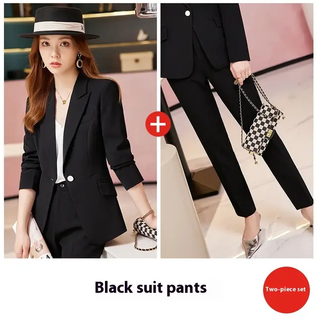 Business Suit Women's Fashion Blazer Two piece Suit Black Suit And Pants - Shop at LoveMi