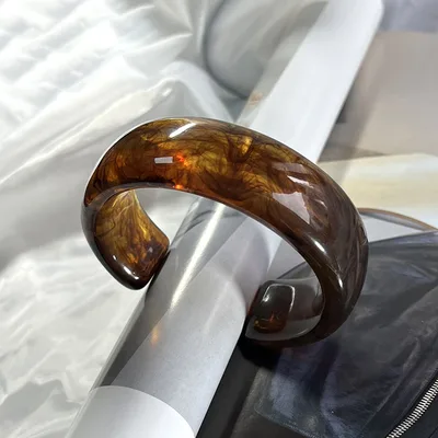 Open Spring Acrylic based Resin Bracelet For Women Open Coffee - Shop at LoveMi