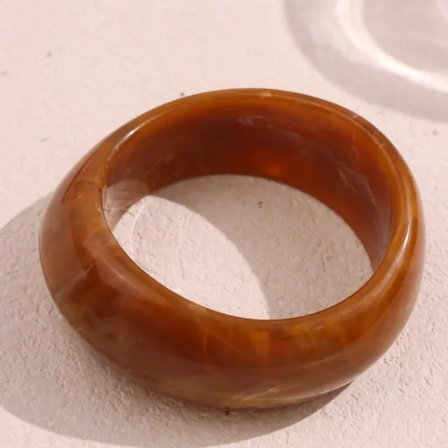 Resin Oval Wide Geometric Curved Bracelet For Women Solid Color Coffee - Shop at LoveMi
