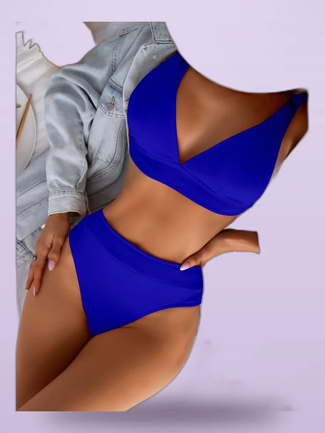 High Waisted Sexy Split Bikini Swimsuit Sapphire Blue - Shop at LoveMi