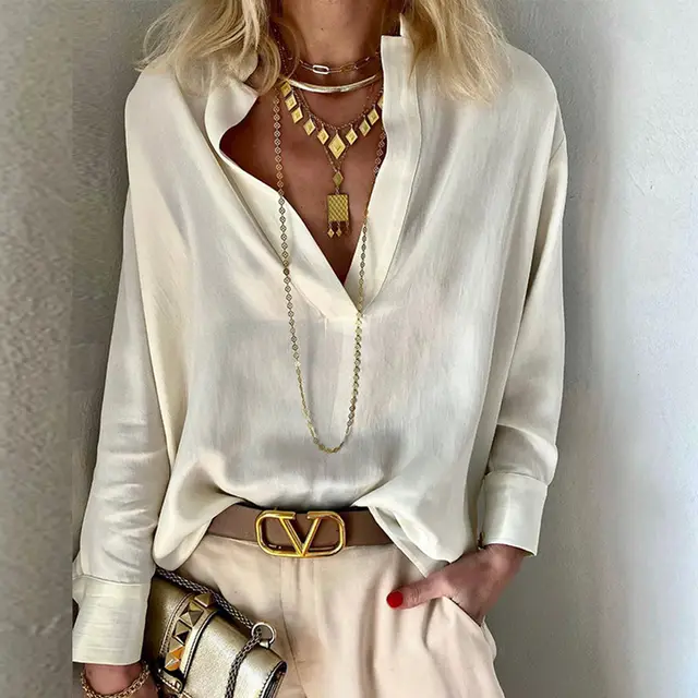Solid Color Stand Collar Long Sleeve Bohemian Cotton And Linen Shirt Beige - Shop at LoveMi