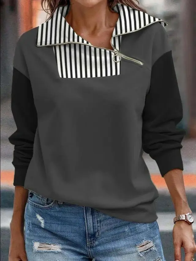 Women's Printed Zipper Turtleneck Sweater No 8 Color - Shop at LoveMi