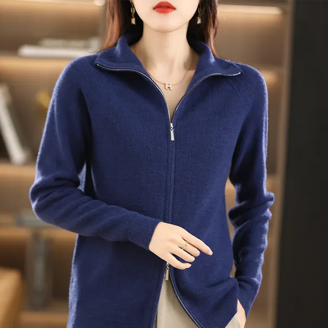 Knitted Cardigan Women's Long sleeved Sweater Elegant Blue - Shop at LoveMi