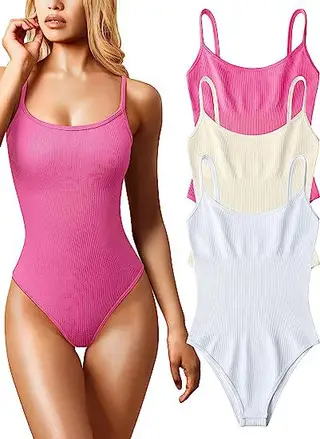 European And American Rib Sleeveless Spaghetti Strap Top Body-shaping Corsets - Fluorescent Pink - View 1