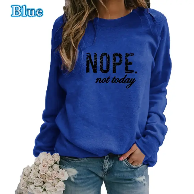 European And American Letter Printing Capless Round Neck Sweaters Women's Clothing Blue 2 - Shop at LoveMi