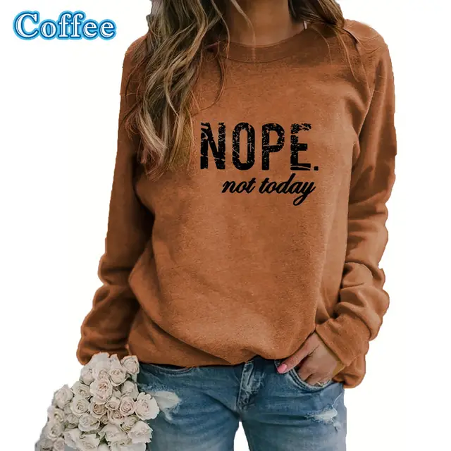 European And American Letter Printing Capless Round Neck Sweaters Women's Clothing Khaki 2 - Shop at LoveMi