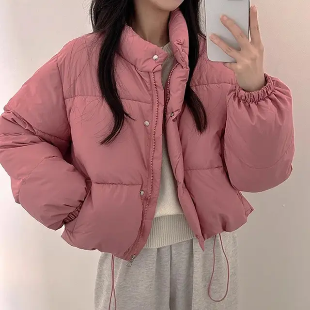 Drawstring Design Loose All match Small Long Sleeve Cotton Coat Jacket Pink - Shop at LoveMi