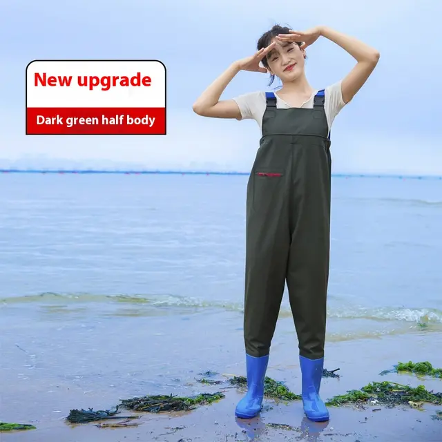 Women's Thick Waterproof One piece Half Body Rain Pants Female Dark Green Half Body - Shop at LoveMi