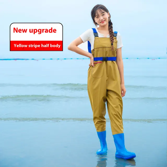 Women's Thick Waterproof One piece Half Body Rain Pants Female Yellow Strip Half Body - Shop at LoveMi