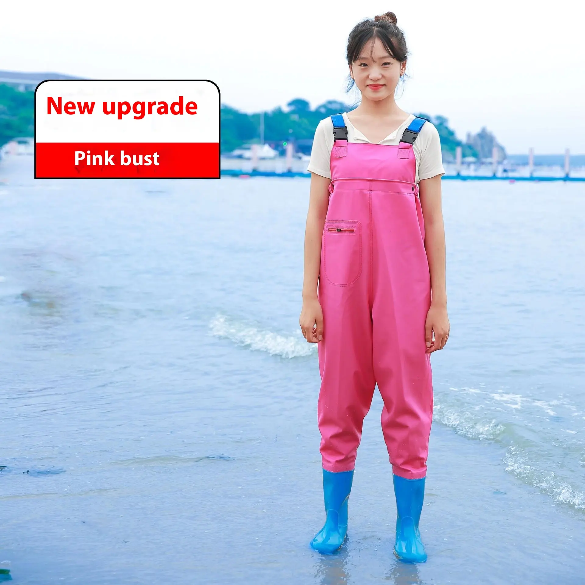 Women's Thick Waterproof One-piece Half Body Rain Pants - Pink Half Body