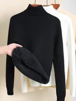 Fleece-lined Thick Turtleneck Sweater Women - Black High Collar