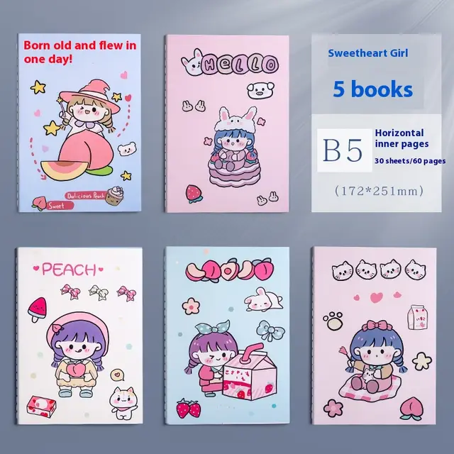 Notebook Thickened Practice Note Simple A5 Creative B5 Girl Heart Sweetheart Girl A55Pc - Shop at LoveMi