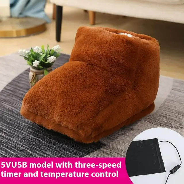 Plug in High top Rabbit Fur Hot Water Bag Foot Warmer Brown 5V - Shop at LoveMi