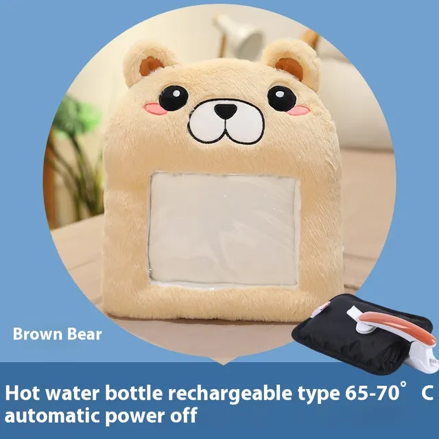Plug in High top Rabbit Fur Hot Water Bag Foot Warmer Brown Bear Visual Hand Warmer - Shop at LoveMi