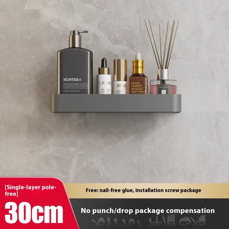 Punch free Space Aluminum Wall mounted Toilet Storage Rack Gun Gray 30Cm Without Rod - Shop at LoveMi
