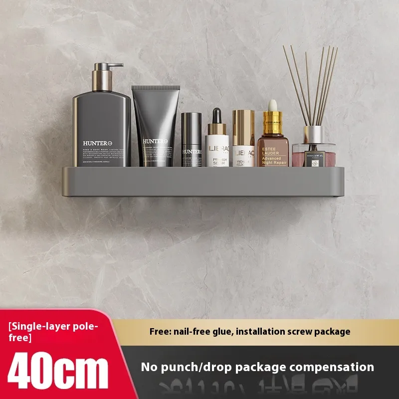 Punch free Space Aluminum Wall mounted Toilet Storage Rack Gun Gray 40Cm Without Rod - Shop at LoveMi