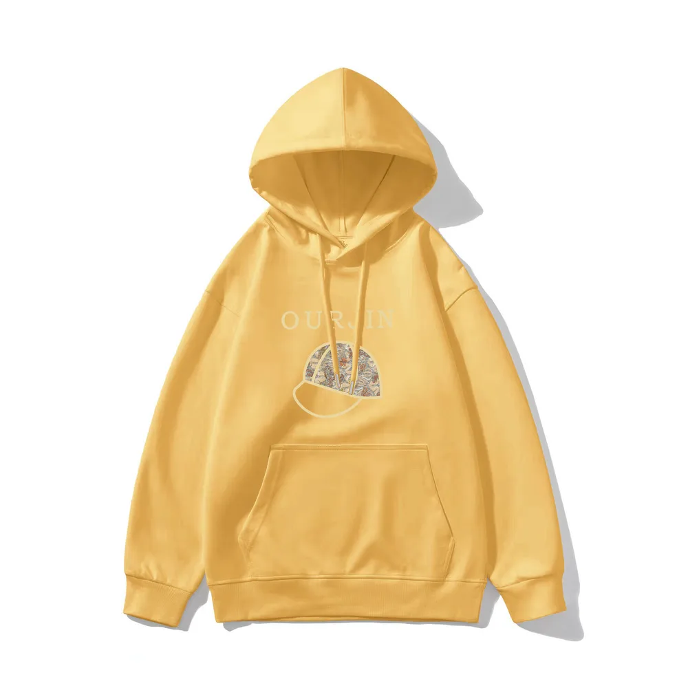 Winter Hooded Hoodie Women's Casual Printed Top - Yellow