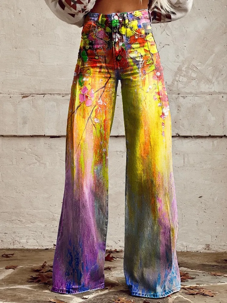 Pattern Women's Wide-legged Pants Anti-jeans 3D Digital Printing - Yj3842Mc
