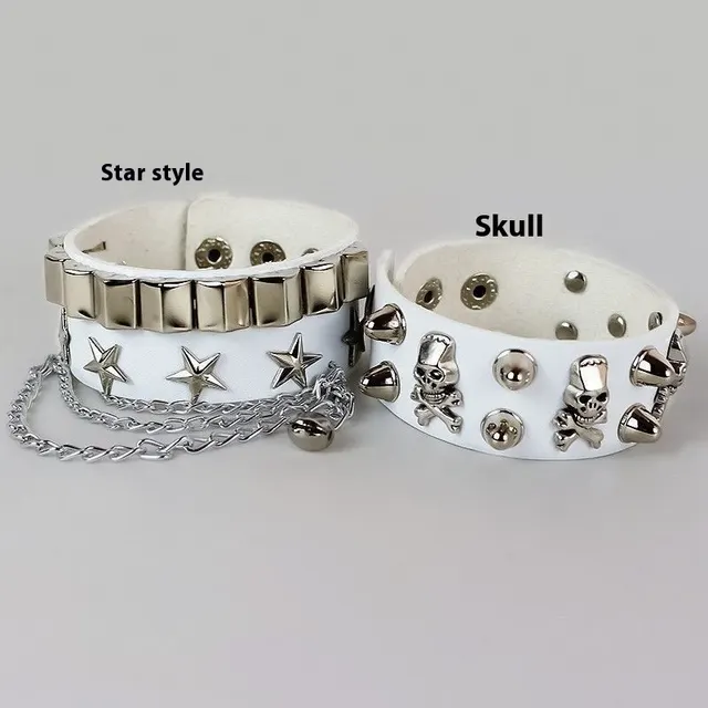 Hip Hop Accessories Hip Hop New Style Cool Girl Punk PU Leather Rivet Bracelet White 2 Piece Set - Shop at LoveMi