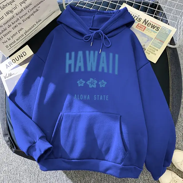 Roha Letter Printing Women's Hoodie Hip Hop Sapphire Blue - Shop at LoveMi