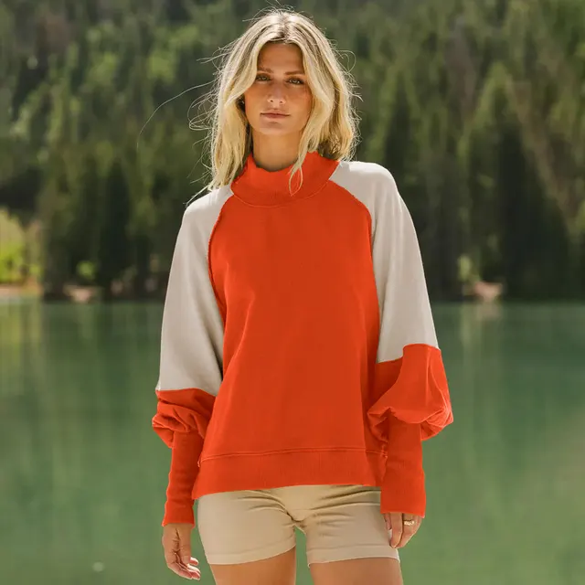 Half high Collar Long Sleeves Sweater Casual Women Orange Apricot - Shop at LoveMi