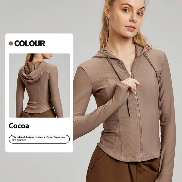 Long Sleeve Yoga Wear Coat Slim Fit Slimming Women Cocoa Color - Shop at LoveMi