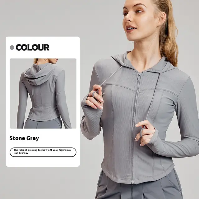 Long Sleeve Yoga Wear Coat Slim Fit Slimming Women Stone Gray - Shop at LoveMi