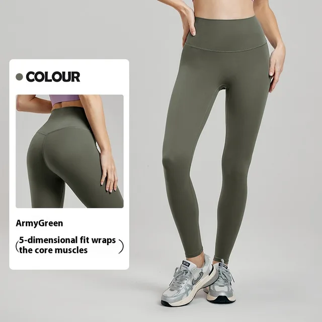 High Waist Nude Feel Yoga Pants Peach Hip Raise Army Green - Shop at LoveMi