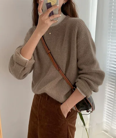 Women's Korean style Autumn And Winter Loose Sweater Camel - Shop at LoveMi