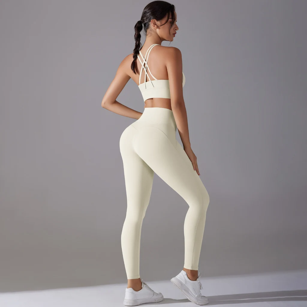 Suit Sports Underwear Fitness Yoga Pants Two-piece Set - Light Ivory