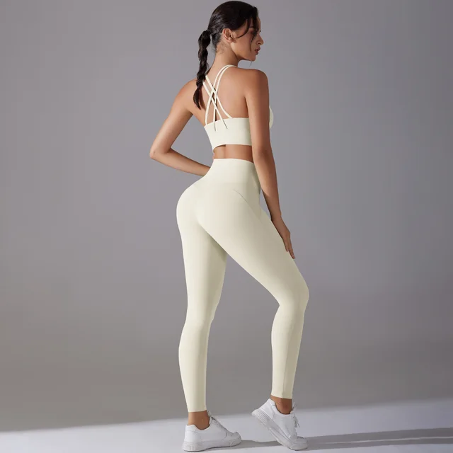 Suit Sports Underwear Fitness Yoga Pants Two piece Set Light Ivory - Shop at LoveMi