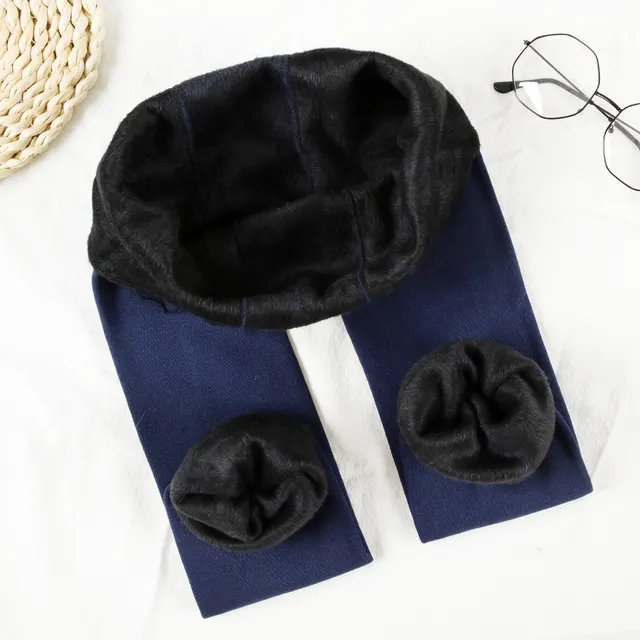 Pearl Velvet Leggings Step on Fleece lined Thick Long Warm One piece Pants Can Be Worn Outside Navy Blue - Shop at LoveMi
