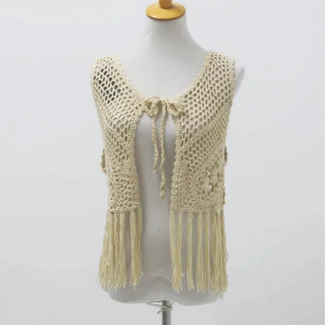 Holiday Texture Hand Crocheting Knitted Top Beige - Shop at LoveMi
