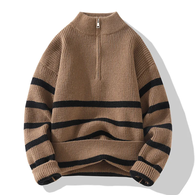 Striped Half Turtleneck Sweater Sweater Brown - Shop at LoveMi