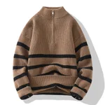 Striped Half Turtleneck Sweater Sweater - Brown