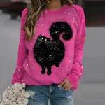 Cute Cat Creative Printing Women's Long Sleeve Crew Neck Sweater - Hooy49-Xs