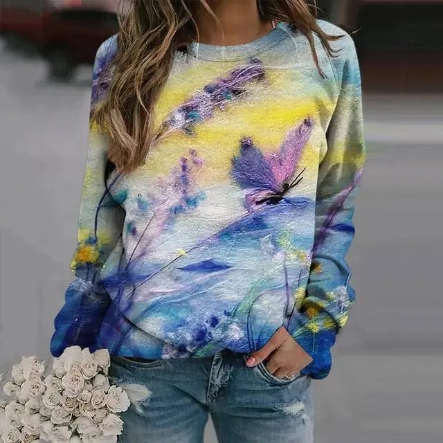 Cute Cat Creative Printing Women's Long Sleeve Crew Neck Sweater Hooy50 - Shop at LoveMi