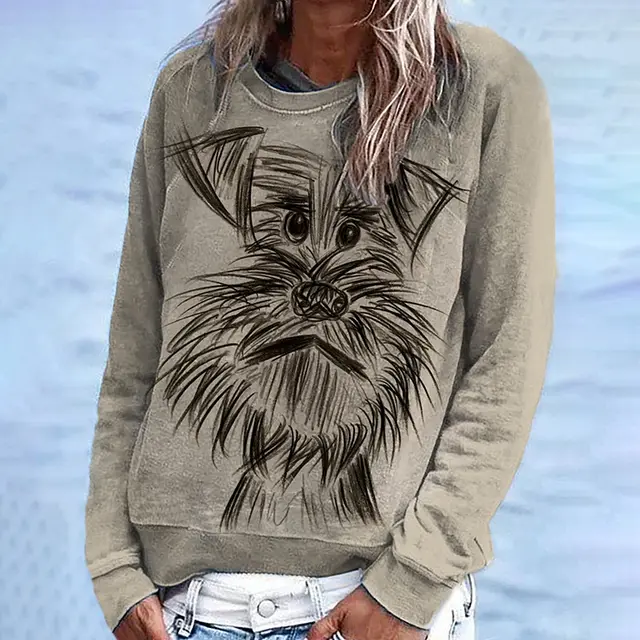 Cute Cat Creative Printing Women's Long Sleeve Crew Neck Sweater Hooy52 - Shop at LoveMi