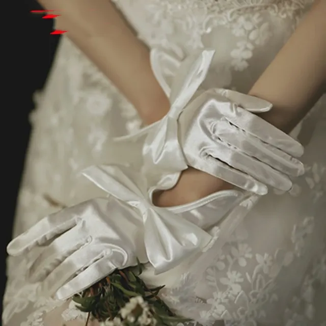 Bridal Gloves Pearl Lace Bow White 02Style - Shop at LoveMi